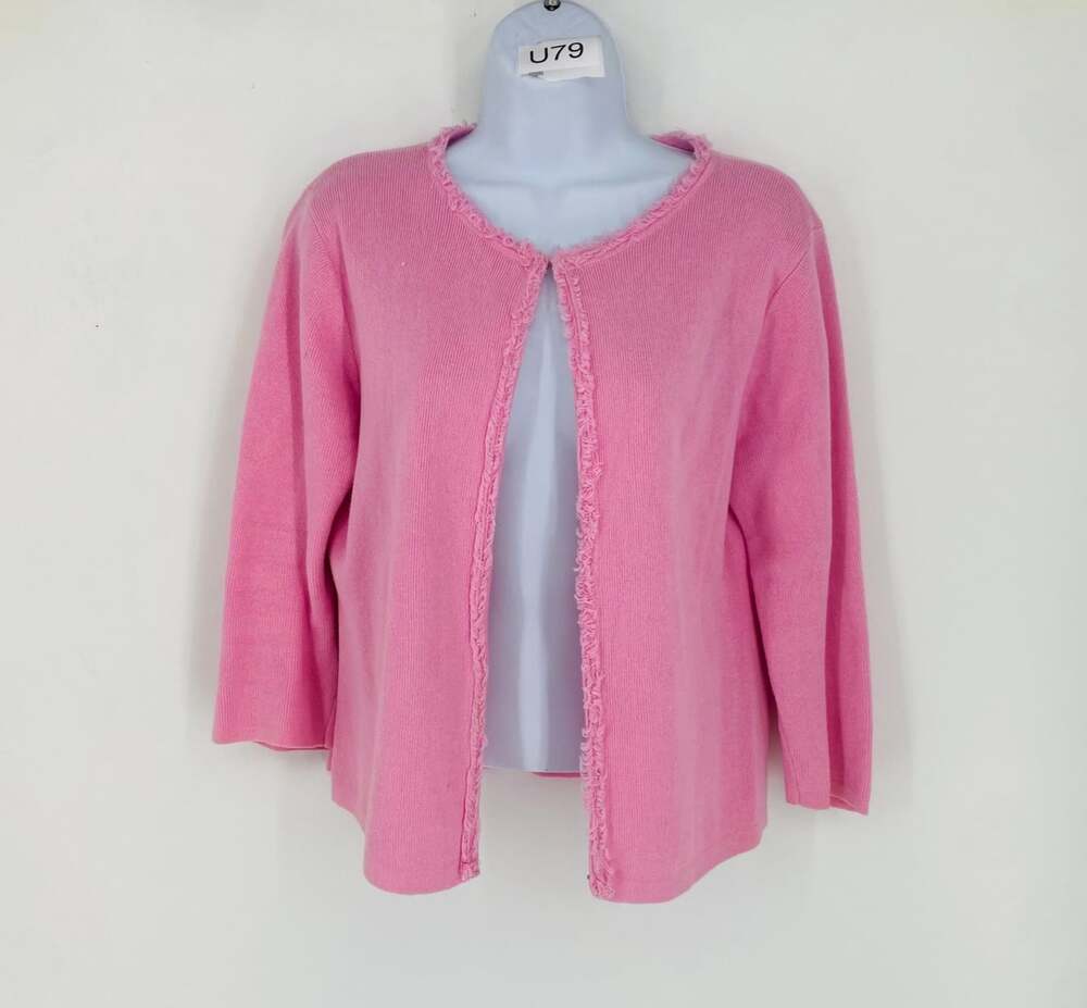 Vintage Heather B Pink Ruffle Cardigan Ramie Cotton Y2K Fairy Preppy Medium